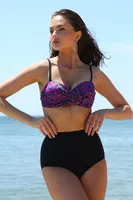 Önden Düğümlü Yüksel Bel Straplez Mor Bikini Akbeniz 35006 Mor görsel 5