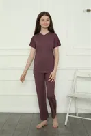 Kız Çocuk Penye Pijama Takım Akbeniz 20399 Mürdüm detay görünüm