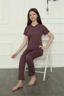 Kız Çocuk Penye Pijama Takım Akbeniz 20399 Mürdüm farklı açı