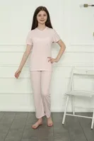Kısa Kollu Kız Çocuk Penye Pijama Takım Akbeniz 20400 Pembe detay görünüm