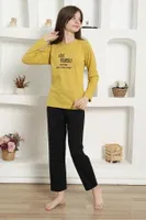 Yazılı Uzun Kollu Kız Çocuk Penye Pijama Takım Akbeniz 20420 Sarı detay görünüm