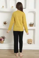 Yazılı Uzun Kollu Kız Çocuk Penye Pijama Takım Akbeniz 20420 Sarı farklı açı