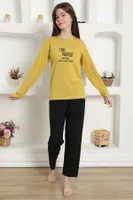 Yazılı Uzun Kollu Kız Çocuk Penye Pijama Takım Akbeniz 20420 Sarı görsel 5