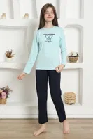Kız Çocuk Kelebekli Penye Pijama Takım Akbeniz 20421 Su Yeşili