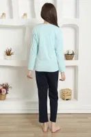 Kız Çocuk Kelebekli Penye Pijama Takım Akbeniz 20421 Su Yeşili farklı açı