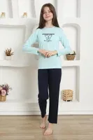Kız Çocuk Kelebekli Penye Pijama Takım Akbeniz 20421 Su Yeşili görsel 4