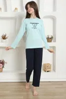 Kız Çocuk Kelebekli Penye Pijama Takım Akbeniz 20421 Su Yeşili görsel 5