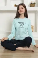 Kız Çocuk Kelebekli Penye Pijama Takım Akbeniz 20421 Su Yeşili görsel 8