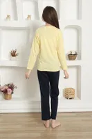 Kız Çocuk Yazılı Penye Uzun Kollu Pijama Takım Akbeniz 20422 Sarı farklı açı