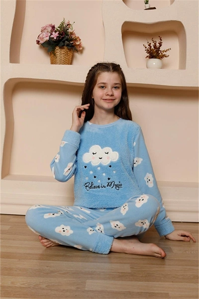 Uzun Kollu Kız Çocuk WelSoft Polar Bulut Pijama Takımı Akbeniz 20527