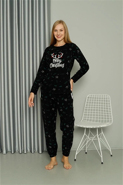 Merry Christmas Welsoft Polar Kadın Pijama Takımı Akbeniz 8514