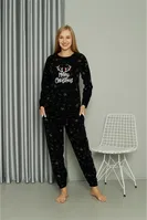 Merry Christmas Welsoft Polar Kadın Pijama Takımı Akbeniz 8514 Siyah detay görünüm