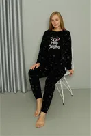 Merry Christmas Welsoft Polar Kadın Pijama Takımı Akbeniz 8514 Siyah farklı açı