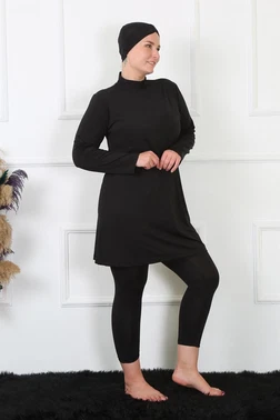 Akbeniz Tam Tesettür Büyük Beden Siyah Kadın Mayo Akbeniz 32026 - Alternatif Görünüm