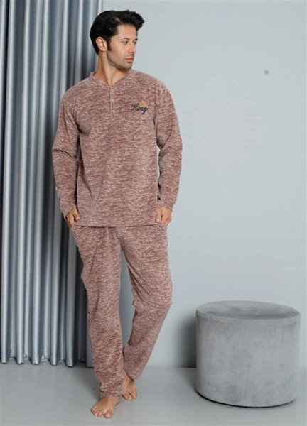 Yakası Düğmeli WelSoft Polar Erkek Pijama Takımı Akbeniz 6827