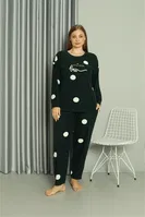 Puantiyeli Büyük Beden Welsoft Polar Kadın Pijama Takımı Akbeniz 808045 Petrol