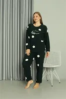 Puantiyeli Büyük Beden Welsoft Polar Kadın Pijama Takımı Akbeniz 808045 Petrol detay görünüm