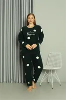 Puantiyeli Büyük Beden Welsoft Polar Kadın Pijama Takımı Akbeniz 808045 Petrol farklı açı