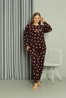 Welsoft Kalpli Polar Büyük Beden Kadın Pijama Takımı Akbeniz 808041 Bordo