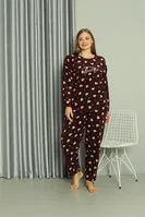 Welsoft Kalpli Polar Büyük Beden Kadın Pijama Takımı Akbeniz 808041 Bordo detay görünüm