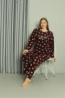 Welsoft Kalpli Polar Büyük Beden Kadın Pijama Takımı Akbeniz 808041 Bordo görsel 4