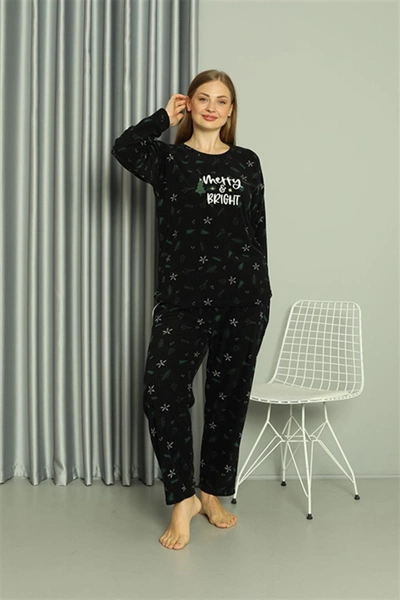 Uzun Kollu Welsoft Polar Büyük Beden Çiçekli Kadın Pijama Takımı Akbeniz 808043