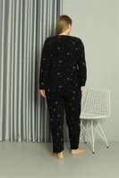 Uzun Kollu Welsoft Polar Büyük Beden Çiçekli Kadın Pijama Takımı Akbeniz 808043 Siyah görsel 6