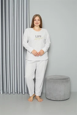 Akbeniz Büyük Beden Uzun Kollu Kadın Pijama Takımı Akbeniz Welsoft Polar 808050