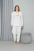 Büyük Beden Uzun Kollu Kadın Pijama Takımı Akbeniz Welsoft Polar 808050 Ekru farklı açı