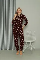 Welsoft Polar Kalpli Kapşonlu Uzun Kollu Pijama Takımı Akbeniz 8513 Bordo