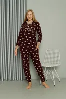 Welsoft Polar Kalpli Kapşonlu Uzun Kollu Pijama Takımı Akbeniz 8513 Bordo detay görünüm