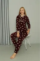 Welsoft Polar Kalpli Kapşonlu Uzun Kollu Pijama Takımı Akbeniz 8513 Bordo farklı açı