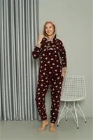 Welsoft Polar Kalpli Kapşonlu Uzun Kollu Pijama Takımı Akbeniz 8513 Bordo görsel 4