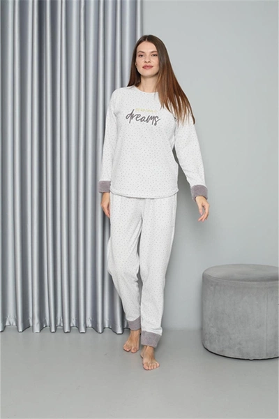 Peluşlu Welsoft Uzun Kollu Polar Kadın Pijama Takımı Akbeniz 8515