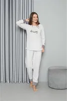 Peluşlu Welsoft Uzun Kollu Polar Kadın Pijama Takımı Akbeniz 8515 Ekru detay görünüm