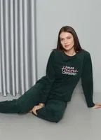 Yuvarlak Yaka Welsoft Polar Uzun Kollu Pijama Takımı Akbeniz 8516 Petrol