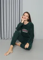 Yuvarlak Yaka Welsoft Polar Uzun Kollu Pijama Takımı Akbeniz 8516 Petrol detay görünüm