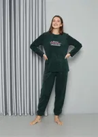 Yuvarlak Yaka Welsoft Polar Uzun Kollu Pijama Takımı Akbeniz 8516 Petrol farklı açı