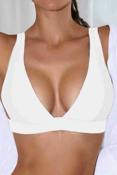 Kalın Askılı Kaplı Bikini Üstü Beyaz Angelsin MS4373