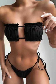 Angelsin Angelsin Brezilya Model Büzgülü Bağlamalı Bikini Altı Siyah MS41649