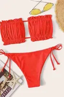 Angelsin Brezilya Model Büzgülü Bağlamalı Bikini üstü Kırmızı MS41648 Kırmızı detay görünüm