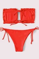 Angelsin Brezilya Model Büzgülü Bağlamalı Bikini üstü Kırmızı MS41648 Kırmızı farklı açı