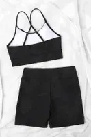 Angelsin Deniz Şortlu Sırtı Çapraz Tankini Bikini Takım Siyah Siyah farklı açı
