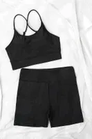 Angelsin Deniz Şortlu Sırtı Çapraz Tankini Bikini Takım Siyah Siyah görsel 4