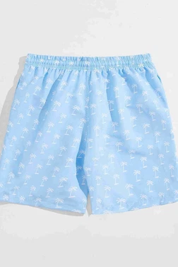 Angelsin Basic Standart Boy Palmiye Baskılı Mayo Cepli Deniz Şortu Mavi - Alternatif Görünüm