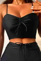 Önden Ayarlı Büzgülü Bikini Üstü Angelsin 43329 Siyah detay görünüm