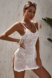 Angelsin Angelsin Örme Pamuk Özel Tasarım Pareo Plaj Elbisesi Kimono Kaftan Beyaz