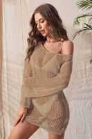 Örme Pamuk Uzun Kollu Pareo Plaj Elbisesi Kimono Kaftan Angelsin 4366 görsel 4
