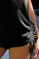 Angelsin Örme Pamuk Yandan Büzgülü Pareo Plaj Elbisesi Kimono Kaftan Siyah Siyah görsel 4