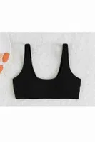 Angelsin Özel Fitilli Kumaş Tankini Bikini Üstü Siyah Siyah farklı açı